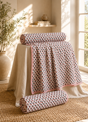 Reversible Floral Cotton Quilt – Handmade Double-Sided Printed Quilt