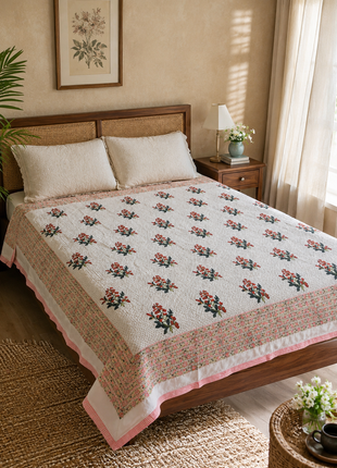 Reversible Floral Cotton Quilt – Handmade Double-Sided Printed Quilt