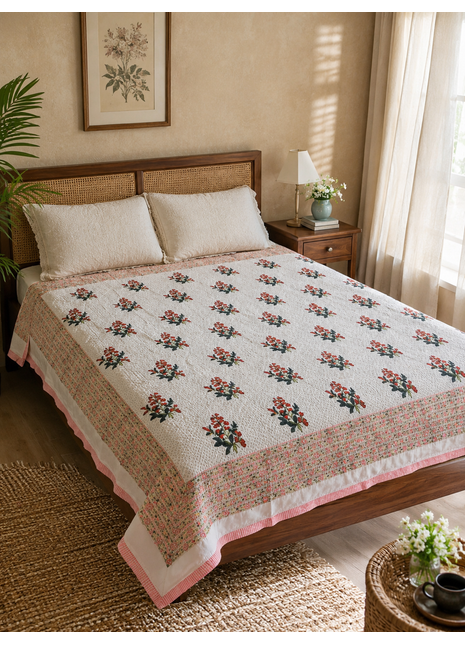 Reversible Floral Cotton Quilt – Handmade Double-Sided Printed Quilt