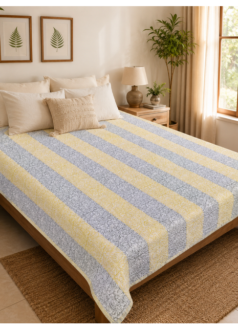 Handcrafted Reversible Cotton Quilt – Dual Print Floral Bedspread