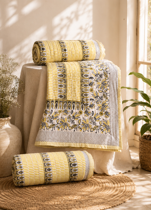 Handcrafted Reversible Cotton Quilt – Dual Print Floral Bedspread