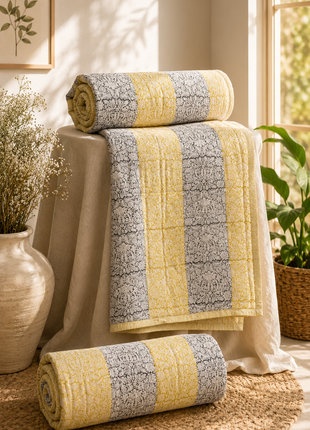 Handcrafted Reversible Cotton Quilt – Dual Print Floral Bedspread