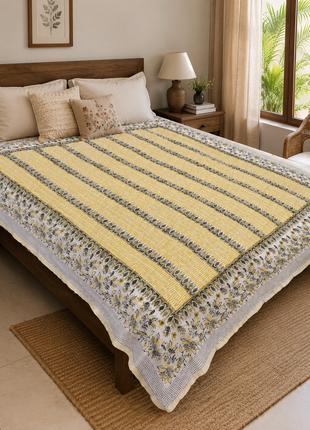 Handcrafted Reversible Cotton Quilt – Dual Print Floral Bedspread