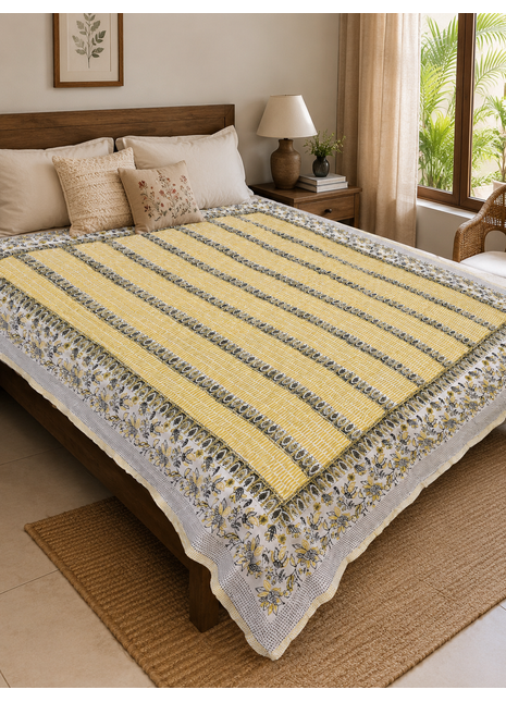 Handcrafted Reversible Cotton Quilt – Dual Print Floral Bedspread