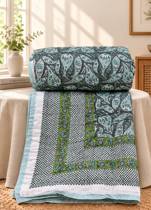 Premium Double-Sided Block Print Cotton Quilt – Reversible Summer Quilt