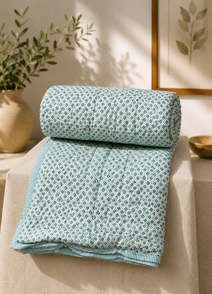 Premium Double-Sided Block Print Cotton Quilt – Reversible Summer Quilt