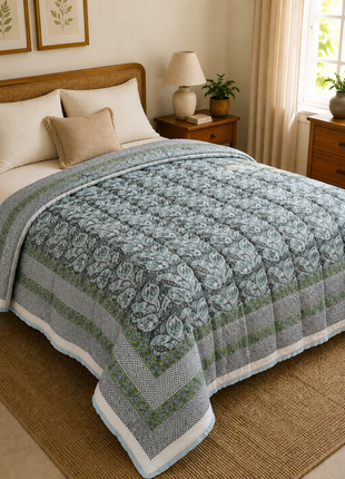 Premium Double-Sided Block Print Cotton Quilt – Reversible Summer Quilt