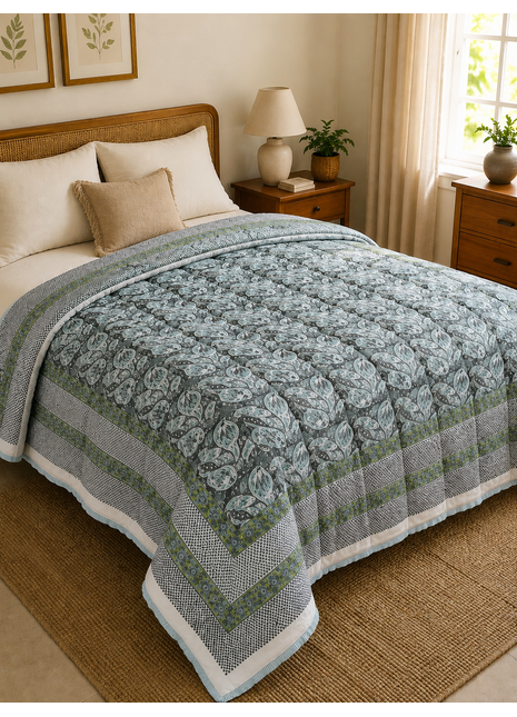 Premium Double-Sided Block Print Cotton Quilt – Reversible Summer Quilt