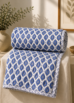 Vintage Floral Reversible Cotton Quilt – Double-Sided Hand Block Print Blanket
