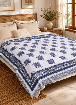 Vintage Floral Reversible Cotton Quilt – Double-Sided Hand Block Print Blanket