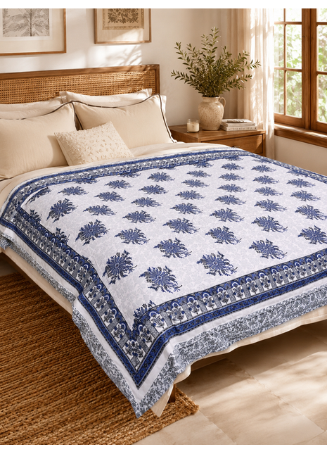Vintage Floral Reversible Cotton Quilt – Double-Sided Hand Block Print Blanket
