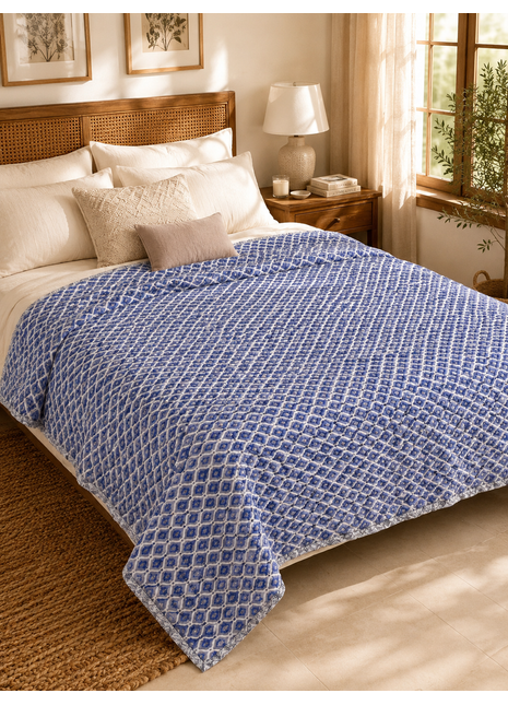 Vintage Floral Reversible Cotton Quilt – Double-Sided Hand Block Print Blanket