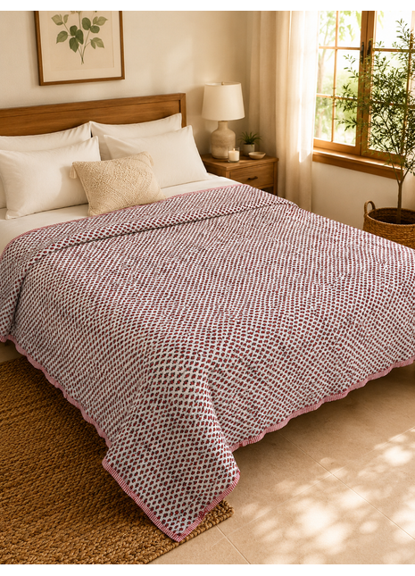 Hand Block Print Reversible Cotton Quilt – Double-Sided Floral Print Bedspread