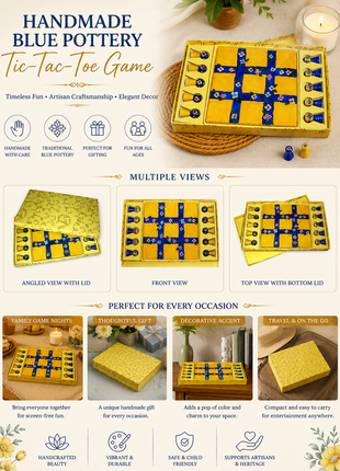 Blue Pottery Tic-Tac-Toe Game - Yellow