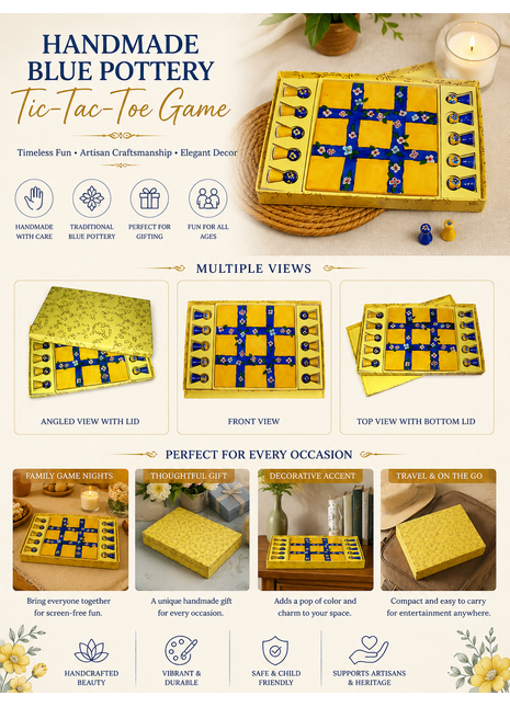 Blue Pottery Tic-Tac-Toe Game - Yellow