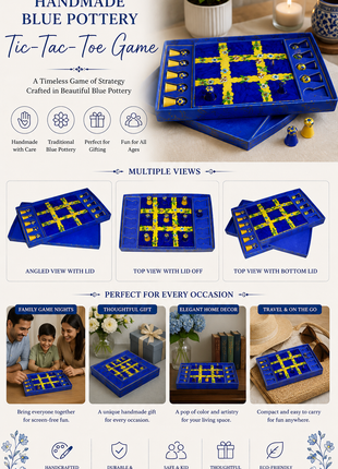 Blue Pottery Tic-Tac-Toe Game - Blue