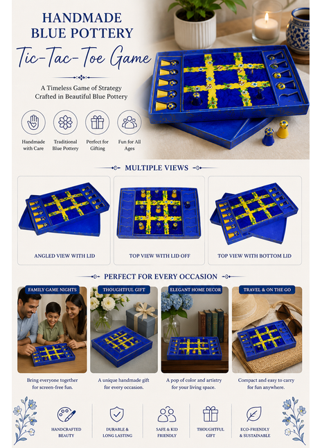 Blue Pottery Tic-Tac-Toe Game - Blue