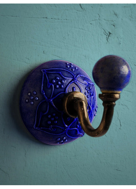 Decorative Purple Embossed Ceramic Round Coat Hook