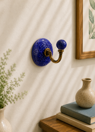 Decorative Purple Embossed Ceramic Round Coat Hook