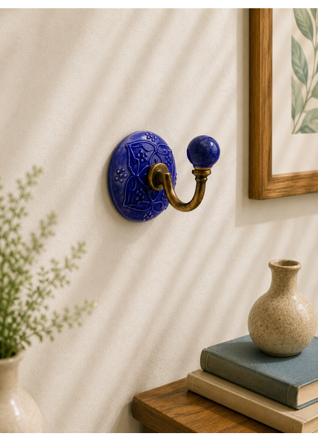 Decorative Purple Embossed Ceramic Round Coat Hook