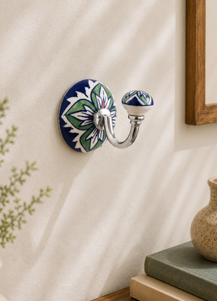 Handmade Floral Design Ceramic Round Wall Hook