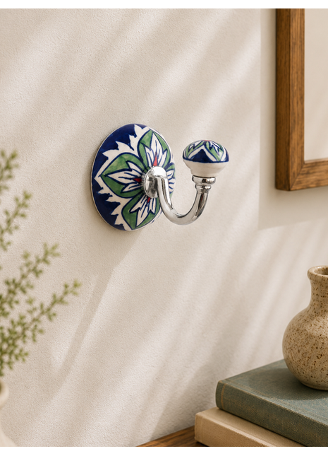 Handmade Floral Design Ceramic Round Wall Hook