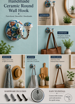 Handmade Ceramic Round Wall Hook/coat hook