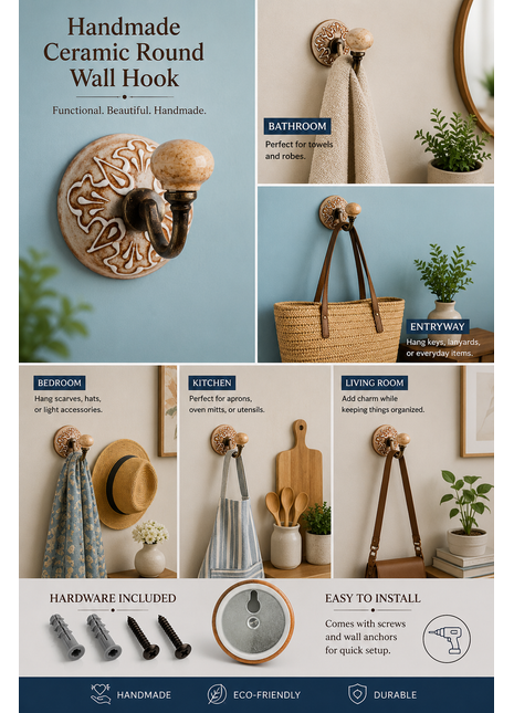 Handmade Ceramic Round Wall Hook
