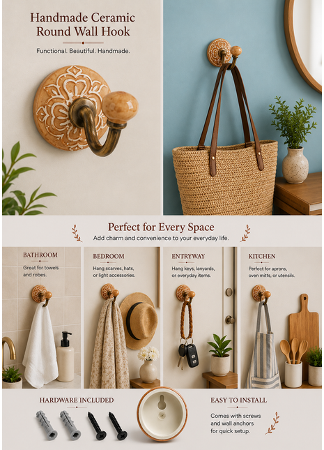 Handmade Ceramic Round Wall Hook