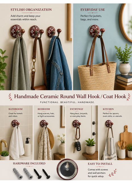Handmade Ceramic Round Wall Hook