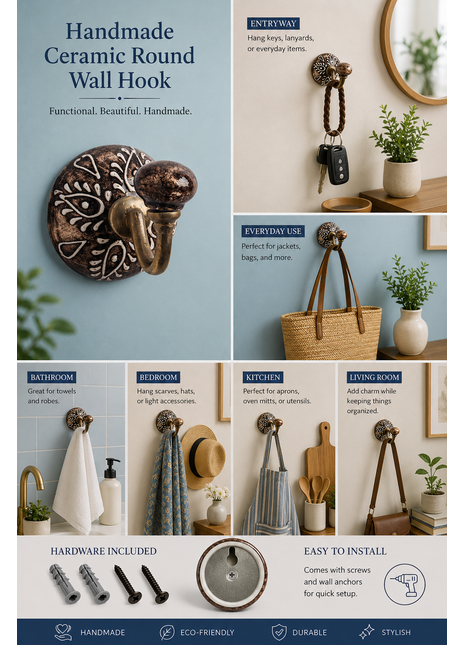 Handmade Ceramic Round Wall Hook