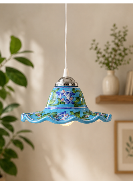 Blue Pottery Hanging Lamp Turquoise Color