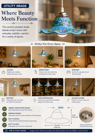 Blue Pottery Hanging Lamp Turquoise Color