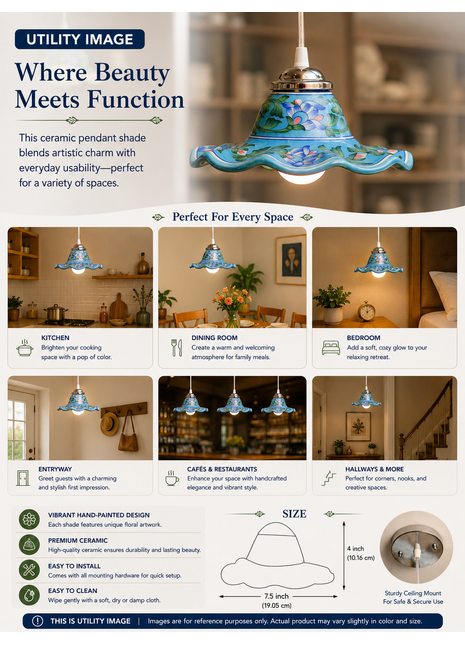 Blue Pottery Hanging Lamp Turquoise Color