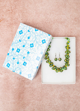 Blue Pottery Knot Necklace Green With Yellow Flower