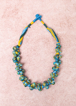 Blue Pottery Knot Necklace Turquoise With Yellow Flower