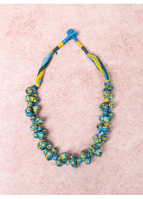 Blue Pottery Knot Necklace Turquoise With Yellow Flower