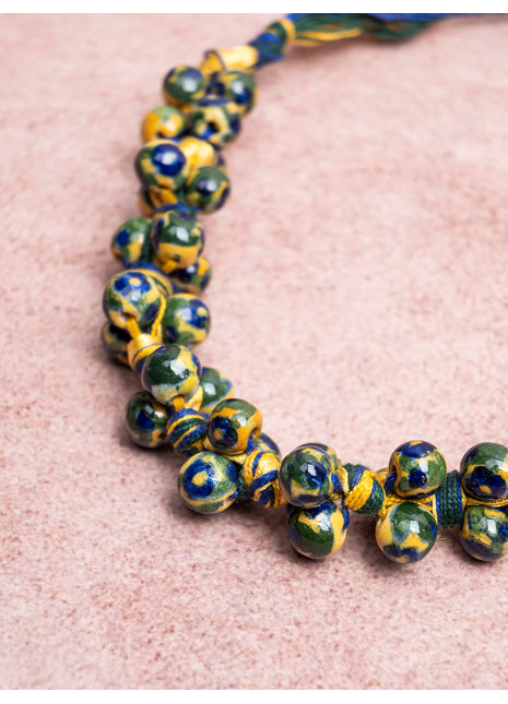 Blue Pottery Knot Necklace Yellow With Blue Flower