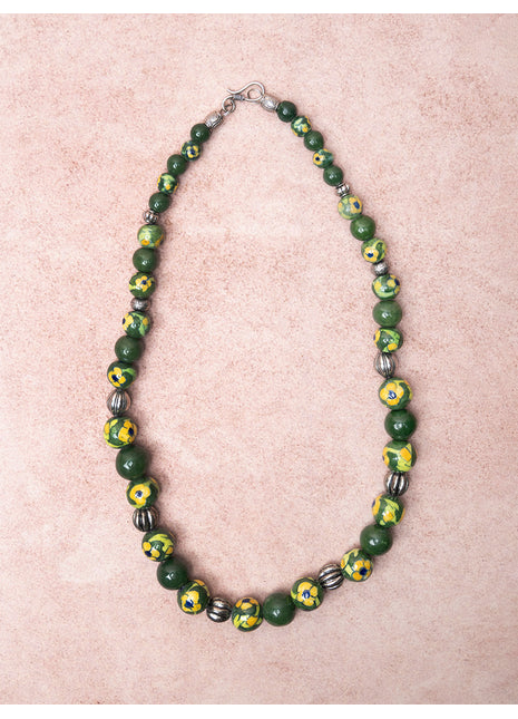 Full Blue Pottery Bead Long Necklace