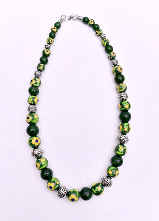 Full Blue Pottery Bead Long Necklace