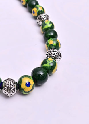 Full Blue Pottery Bead Long Necklace