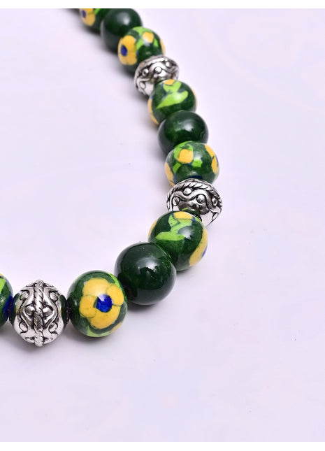 Full Blue Pottery Bead Long Necklace