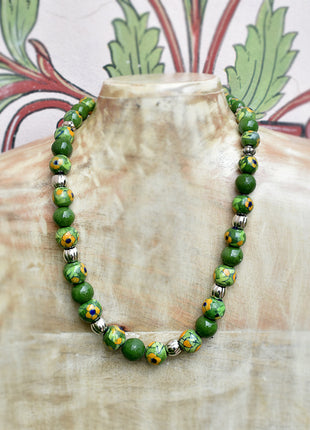 Full Blue Pottery Bead Long Necklace
