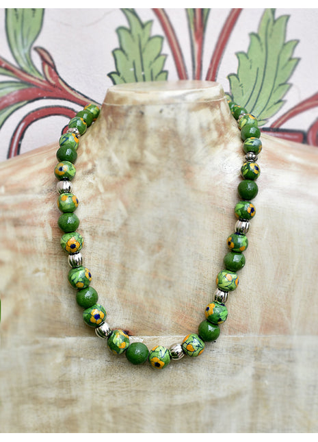 Full Blue Pottery Bead Long Necklace