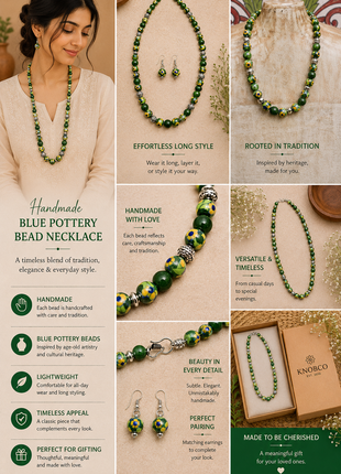Full Blue Pottery Bead Long Necklace