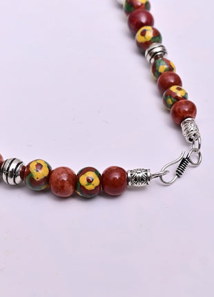 Full Blue Pottery Bead Long Necklace (Red)