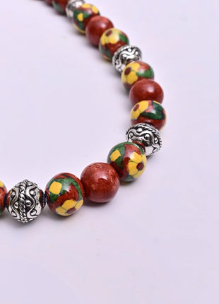 Full Blue Pottery Bead Long Necklace (Red)