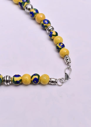 Full Blue Pottery Bead Long Necklace (Yellow)