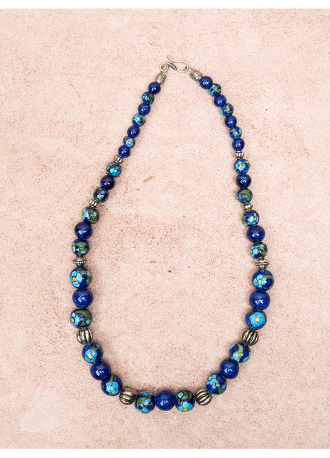 Full Blue Pottery Bead Long Necklace (Blue)