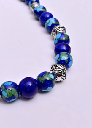 Full Blue Pottery Bead Long Necklace (Blue)
